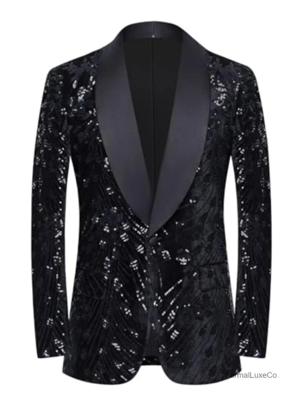 Men's Sequin Velvet Shawl Collar Blazer for Wedding Party